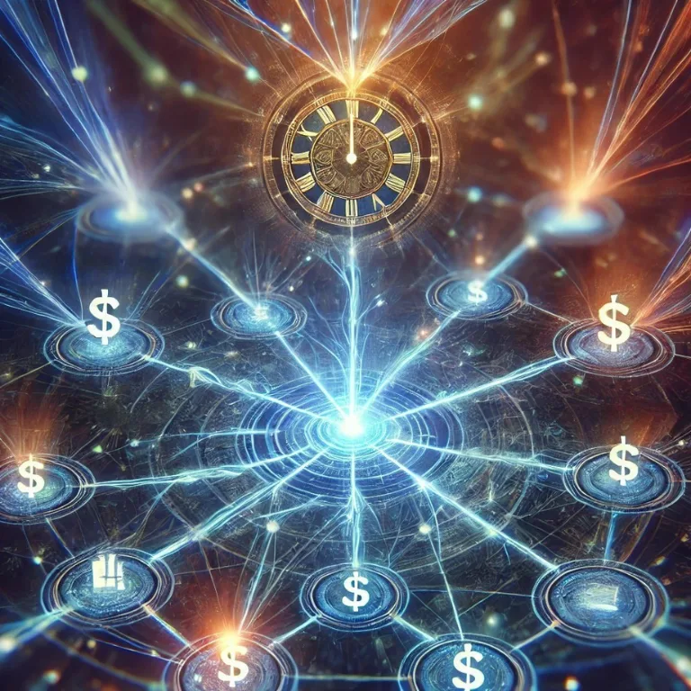 Abstract digital ecosystem illustrating interconnected side hustles like freelancing, e-commerce, and digital products with glowing pathways representing strategies to learn how to earn more money.