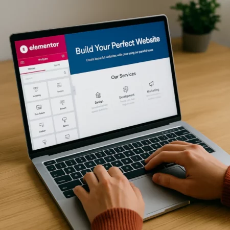 Photograph of a person actively designing a custom website using Elementor, representing hands-on experience from a real Elementor Review.