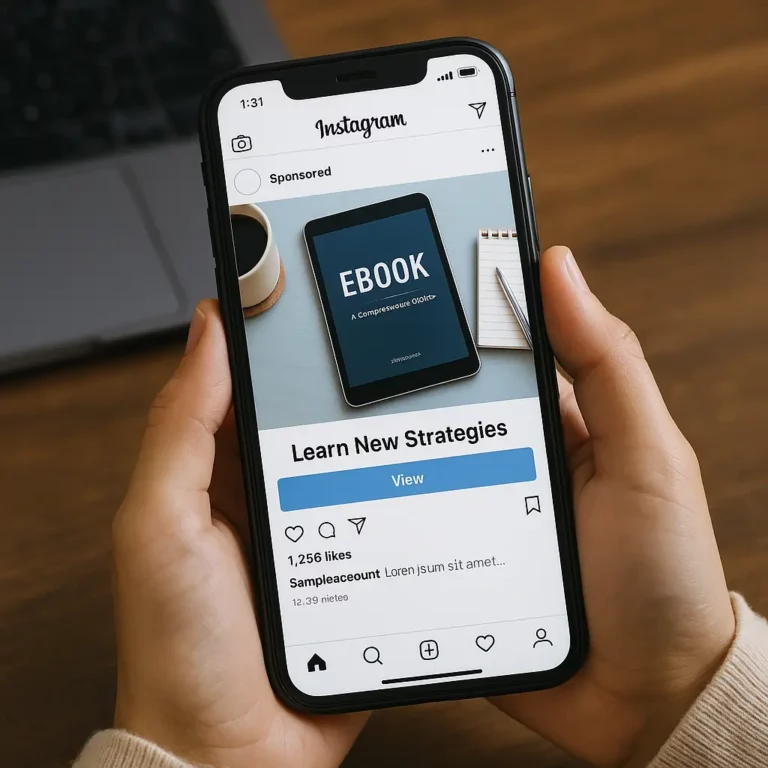 A person holding a smartphone while browsing a social media storefront selling digital products, illustrating how platforms like Stan Store vs Beacons are used on mobile.